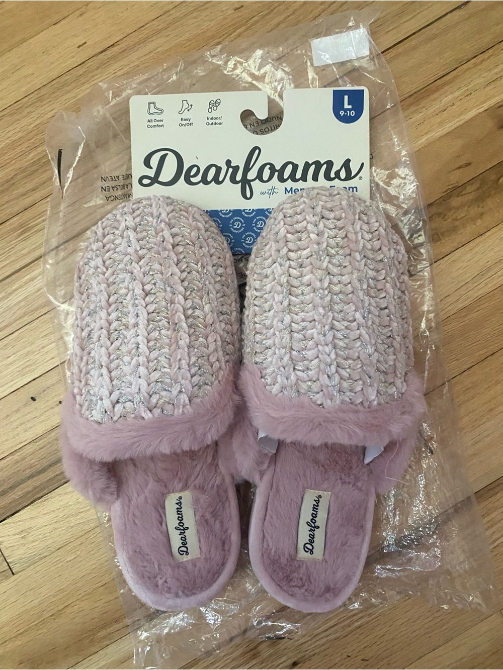 Dearfoams Pink Knit Cozy Slippers - Size L  9/10 NWT